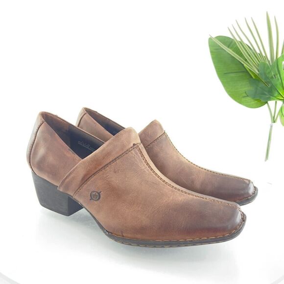 Born Women's Kinney Boot Size 11 Block Heel Shootie Brown Leather Moto Bootie - Picture 1 of 15